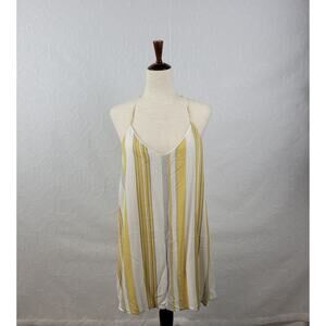 Cage Womens Shift Dress Size L Yellow Striped Racerback Spaghetti Strap Mini